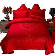 100支全棉刺绣婚庆四件套，大红色床上用品结婚套件，喜被子六十