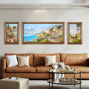 美式客厅装饰画沙发背景墙三联画大气挂画复古油画欧式壁画高级感