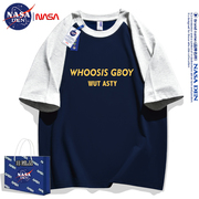NASA联名男士夏季插肩五分袖短T恤青年宽松印花韩版打底衫圆领