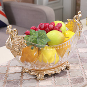 欧式水果盘玻璃孔雀创意客厅奢华家用美式高档装饰糖果盆茶几摆件