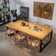 工业风清吧实木餐桌简约餐厅饭店餐桌椅长方形会议桌办公桌椅组合
