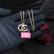 4788香家夏季项链时尚个性气质几何双C字母粉色包包吊坠项链