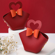 爱心创意结婚喜糖盒皮质，爱心手提喜糖，袋婚礼伴手礼回礼糖果包装袋