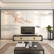 新中式花鸟硬包客厅电视，背景墙硬包山水现代简约床头板，软包壁画