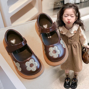女童皮鞋花朵公主鞋2024年春季时尚儿童单鞋软底女童浅口鞋子