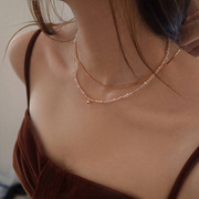 小红书香槟色水晶项链设计感锁骨链送女友玻璃珠晚礼服项链