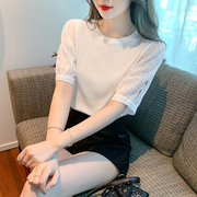 韩版圆领白色衬衫女短袖夏装薄款正肩T恤上衣气质显瘦小衫潮