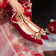 红色婚鞋新娘鞋女秀禾婚纱，两穿高级感秋冬中式高跟鞋孕妇可穿