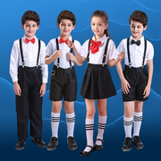 六一儿童演出服花童礼服男童，夏朗诵(夏朗诵)表演服背带裤钢琴合唱幼儿园服