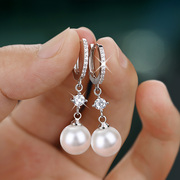 镶钻925纯银珍珠耳环女长款耳坠，简约气质防过敏耳饰耳扣送妈妈