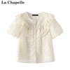 拉夏贝尔/La Chapelle夏季波点衬衫女短袖荷叶边雪纺小衫上衣