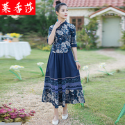 民国女装改良旗袍上衣，中式唐装套装夏季汉服，大码棉麻茶服两件套女