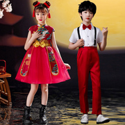 国庆大班开场舞中国范红色蓬蓬裙中国风小班演出服儿童古筝合唱服