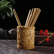 竹雕圆形筷子筒筷子盒餐厅筷筒商用筷笼竹签筷篓田园风镂空收纳筒