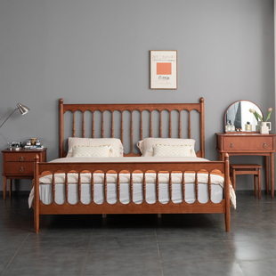 北欧复古实木床小美樱桃木，罗马柱1.5米1.8米双人床柚木卧室温莎床