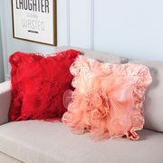 蕾丝方形抱枕套粉红色靠垫欧式家居沙发含芯抱枕汽车柔软靠枕套
