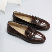 慢先森乐福鞋双色亮皮设计感英伦学院一脚蹬，平底单鞋830-10