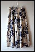 夏季棉麻长裙拼接款半身裙，波西米亚裙子，亚麻短裙水墨牡丹