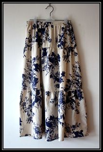 夏季棉麻长裙 拼接款半身裙 波西米亚裙子 亚麻短裙 水墨牡丹