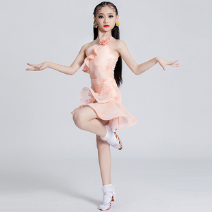 儿童拉丁舞服高级吊带舞蹈夏季女少儿服装练功裙分体2024女童