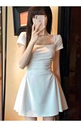 大码白色法式收腰气质连衣裙女胖mm夏季短裙短款修身小白裙公主裙