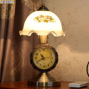 欧式复古台灯温馨客厅卧室床头，新中式古典带钟表调光玻璃装饰灯具