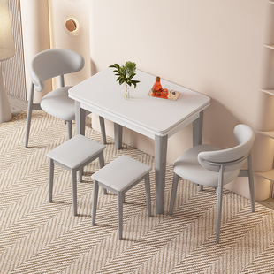 实木小户型岩板可折叠餐桌椅多功能，可伸缩餐桌椅组合简易家用桌子