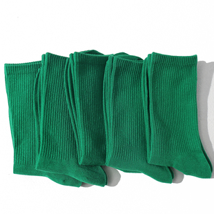 纯色中筒袜绿色袜子，男女纯棉墨绿日系简约堆堆袜双针潮流运动长袜