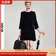 HAVVA2024春季黑色丝绒连衣裙女短款显瘦宽松气质裙子Q9521