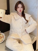 三层珊瑚绒夹棉睡衣女冬季加厚保暖高级感法兰绒可外穿家居服套装