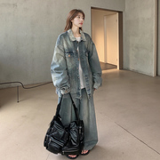 胖mm大码女装做旧水洗牛仔外套女2025春新款宽松bf慵懒风上衣夹克
