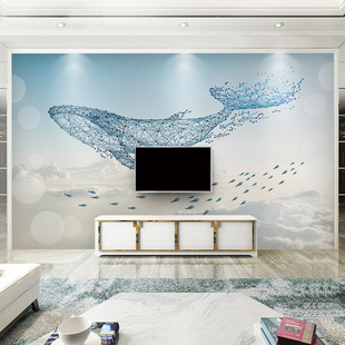 电视背景墙壁纸现代简约壁布壁画客厅大气鲸鱼墙布北欧风格2023新