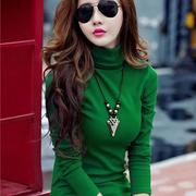 高领打底衫女秋冬季2024韩版修身内搭羊绒毛衣绿色针织衫上衣