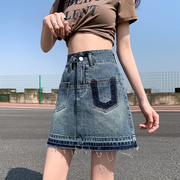 高腰牛仔短裙女半身裙，2023夏季设计感小众，a字裙小个子包臀裙
