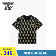 BOYLONDON潮牌短袖T恤男女儿童装经典烫金老花宽松百搭舒适K01068