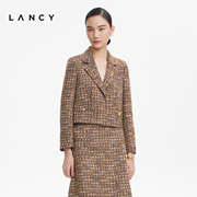 LANCY/朗姿2023春季翻领短外套女高级感显瘦通勤西装式上衣