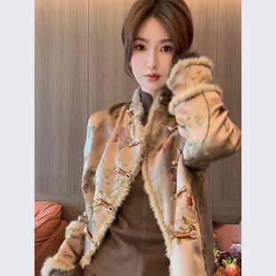 冬装新中式女装国风套装盘扣，唐装上衣棕色外套，女秋冬2023