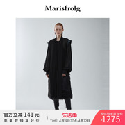 日本进口面料玛丝菲尔冬季黑色拼接设计H型飘带领连衣裙