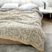北欧日式四层纱布竹纤维棉毛巾被单人双人毛巾毯盖毯沙发加厚盖布