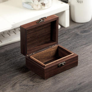 黑胡桃实木复古长方形小木，盒收纳首饰收藏木制带锁木质胡桃木盒子