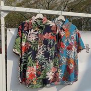 碎花衬衫男士短袖寸杉T恤海边度假沙滩风衣服潮ins夏威夷休闲衬衣