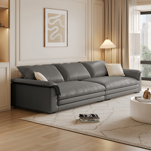 现代简约奶油风猫抓蛋白皮沙发客厅家用大户型直排沙发超宽坐深