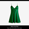 ebay三亚海边度假风漂亮气质绝美高级感深V性感绿色吊带连衣裙子