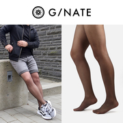 及图gnate男士3d超薄全透明无缝黑色正装连裤袜，脚尖透明黑丝3双装