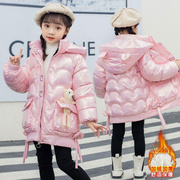 女童棉衣冬装儿童韩版中长款棉袄，加绒加厚棉服女孩，中大童免洗外套