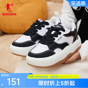 中国乔丹板鞋女2024春季休闲帆布波浪鞋，厚底增高面包鞋运动鞋