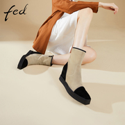 fed坡跟短靴冬季加绒靴子百搭拼接侧拉链瘦瘦靴女1130-ZF368