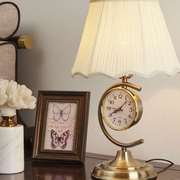 欧式台灯卧室床头灯创意，时尚带钟表静音暖光灯家用客厅床头柜灯具