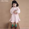 韩系软萌风~韩国女童，2024春装洋气连帽卫衣，裙子宝宝纯棉长袖