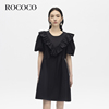 rococo2024夏黑色(夏黑色)优雅荷叶边公主裙，甜美显瘦俏皮感a字连衣裙